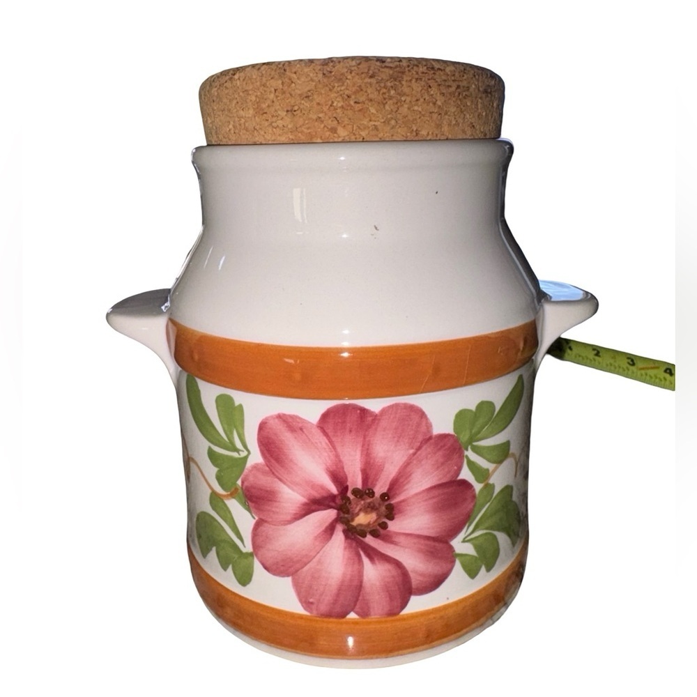 Vintage SECLA Portugal FTD Ceramic Canister Cork Lid Floral/Conversion Jar